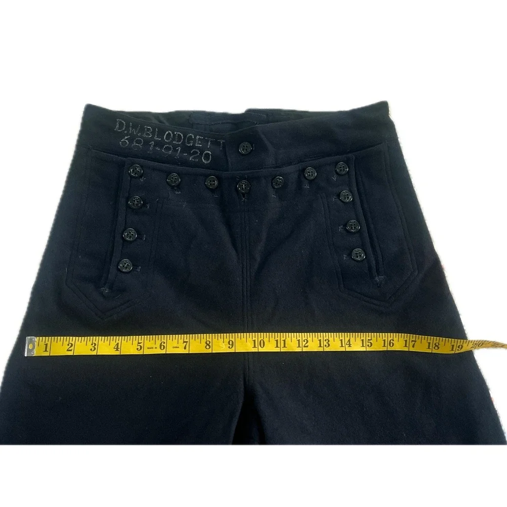 Vintage US Navy 13 Button Wool Bell Bottom Trousers Navy Blue Men 32R Military